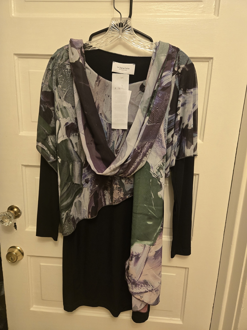 Black Dress with Multicolor Draped Overlay With Scarf